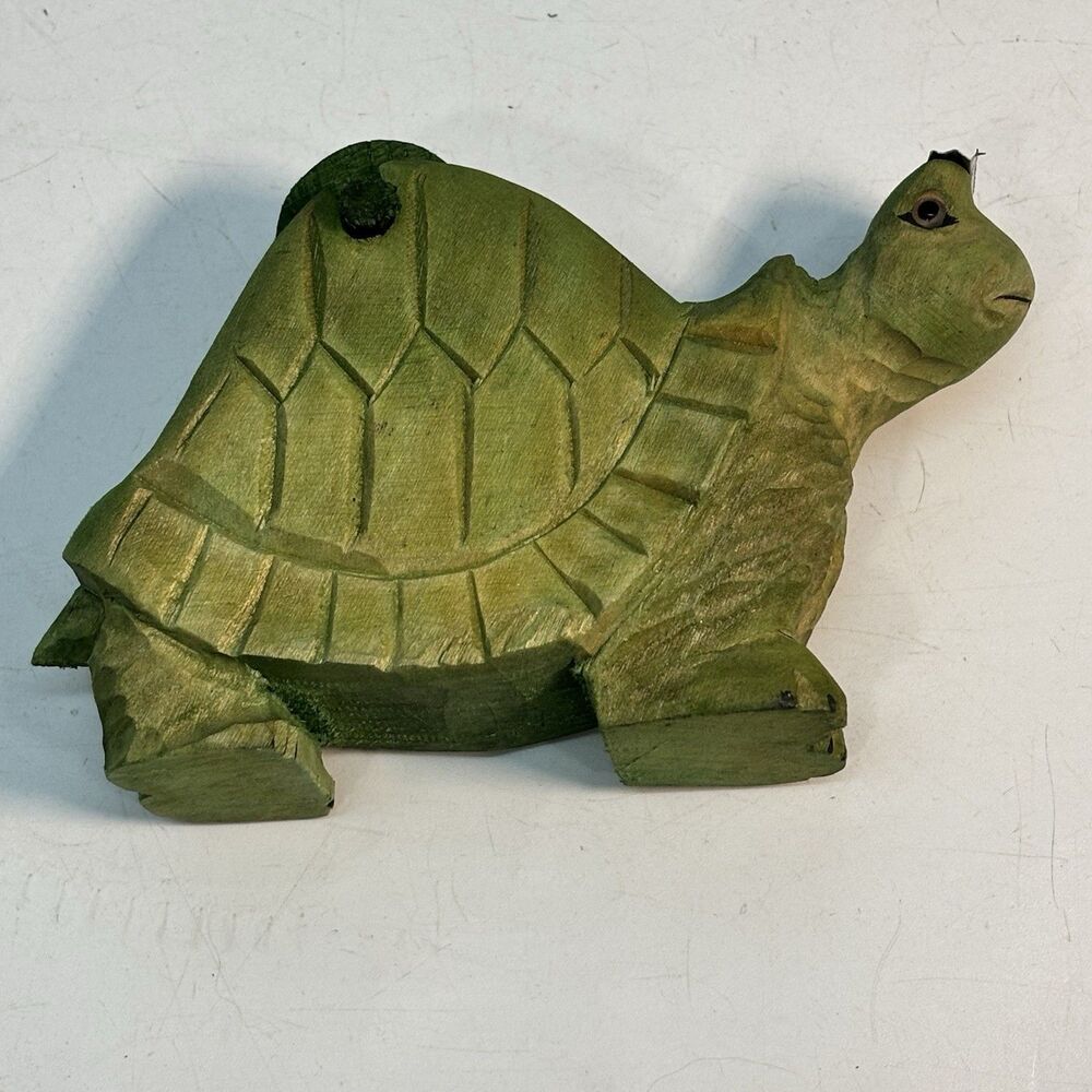 Vintage Hand Carved Wood Turtle Tape Dispenser Folk Art Novelty Desk Decor